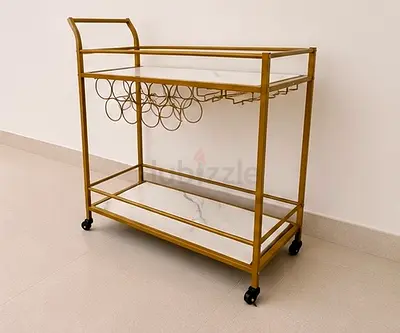 Bar Serving Trolley with 9x Wine Bottle Glass Rack