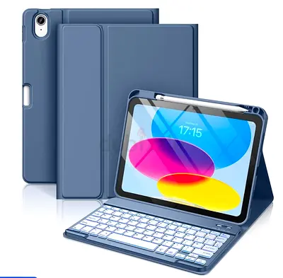 Vobafe Backlit Detachable Keyboard Case for iPad 11-inch (A16) with Pencil Holder - Blue/Grey