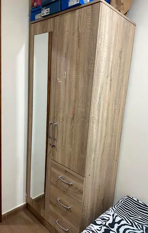 Two-door wardrobe with mirror and 3 drawers - light oak