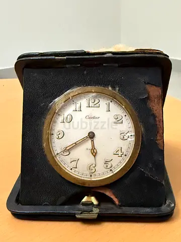 Vintage Cartier Folding Travel Clock in Leather Case