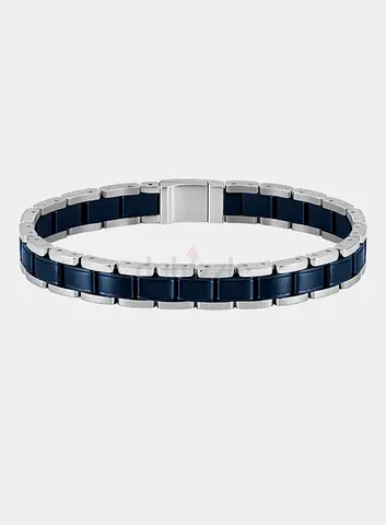Mens stainless steel and navy link bracelet - excellent condition