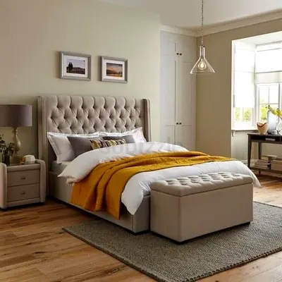 Modern Tufted Upholstered Bed Set with Matching Storage Ottoman