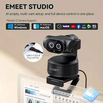 EMEET PIXY Dual-Camera AI-Powered PTZ Camera 4K, AI Tracking