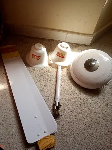 Used ceiling fan parts - blades, light kit and downrod (white)