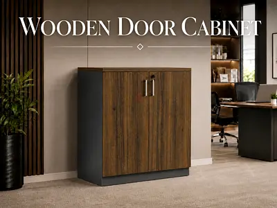 Walnut Grey Office Cabinet – 2 Door Wooden Storage Cabinet