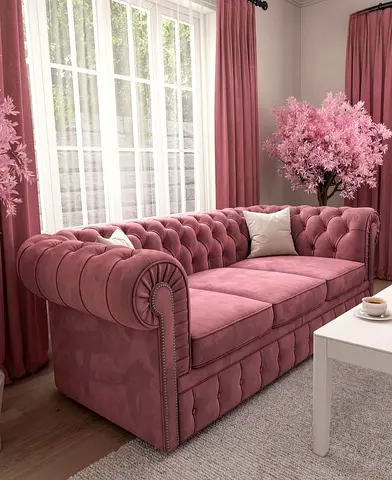 Brand new Pink Velvet Chesterfield Sofa - 3 Seater,
