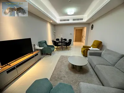 Furnished 3-bedroom apartment with a living room for monthly rent in Gulf Tower Ajman directly on Khalifa Street Featuring elegant furnishings