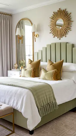Elegant Sage Green Velvet Bed Frame  Headboard