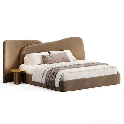 Modern upholstered king-size bed with curved headboard - beige
