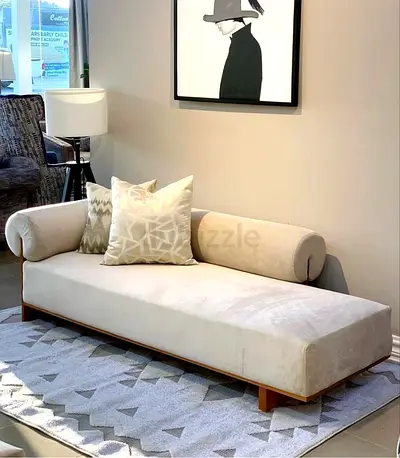 Modern Cream Velvet Chaise Lounge Daybed