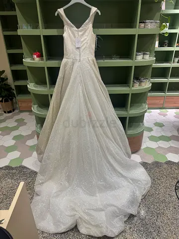 White sparkly bridal gown - A-line, sleeveless, floor-length