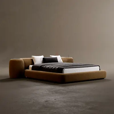 Modern low-profile upholstered platform bed - queen/king size (brown)