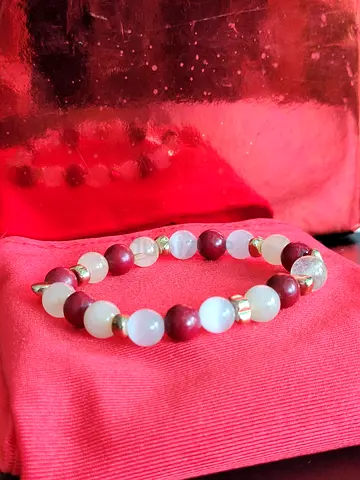 SALE: Handmade beaded bracelet with red and white stones