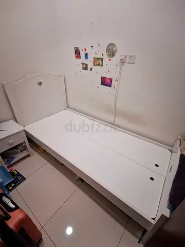 Single white wooden bed frame with headboard - good condition