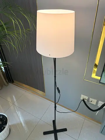 Modern Minimalist Black Metal Floor Lamp with White Shade + Plant