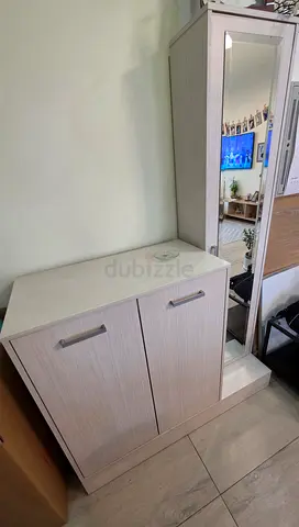 Convex Shoe Rack 16 Pairs With 2 Door And Tall Mirror