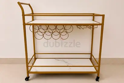 Bar Serving Trolley with 9x Wine Bottle Glass Rack