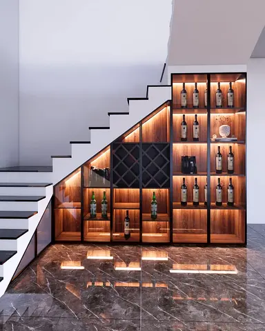 Custom Under-Stair Wine Cabinet with LED Shelving