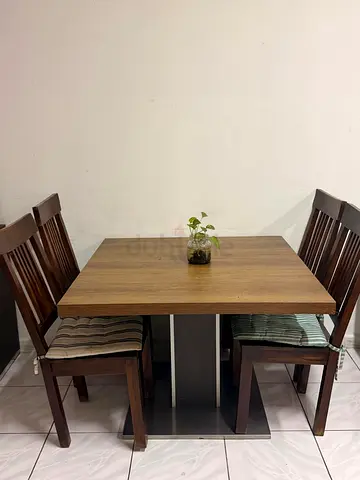 Wooden 4-Seater Dining Table with Chairs - Solid Base, Good Condition