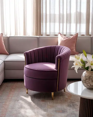 Round Velvet Accent Armchair - Plum