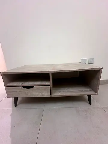Compact wooden side table with drawer and open shelf
