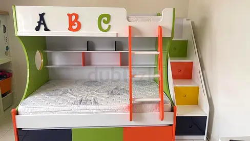Kids Bunk Bed with Storage Steps and ABC Design - Good Condition