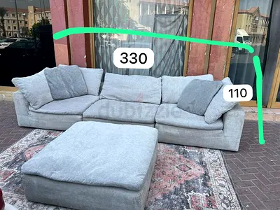 Brand new condition Pan Emirates Pianca corner feather filled sofa with footstool