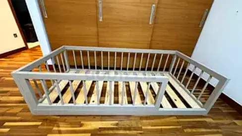 Montessori floorbed with round rails Wooden Baby Bed Frame / Convertible Toddler Bed - Light Grey