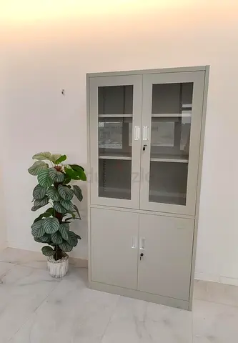 Metal storage cabinet with glass doors - 4-door office cupboard