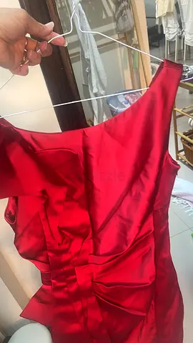 Red satin evening dress, size approx M - gently used