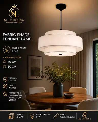 Fabric Shade Pendant Lamp - Modern Circular Ceiling Light (50/60cm)