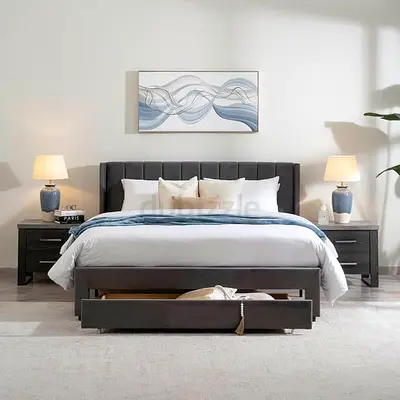 Modern Upholstered Bed Frame with Storage Drawer and USB charging