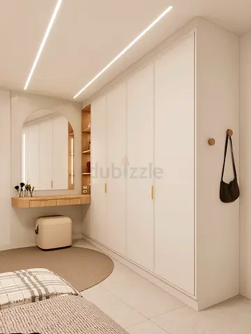 White Built-in Wardrobe with Vanity and Mirror - Custom Made