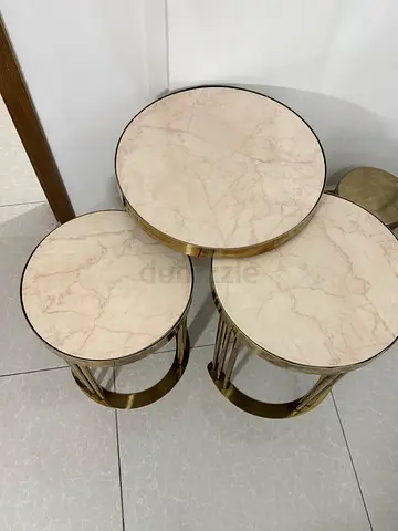 Modern Nesting Side Tables with Marble Pattern Top