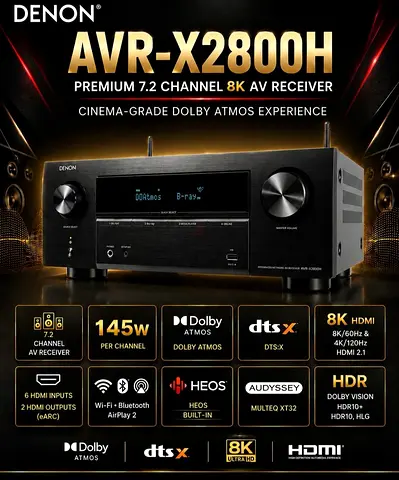 Denon AVR-X2800H 7.2 CH 8K Dolby Atmos Dolby DTSx 220v AV Receiver for sale