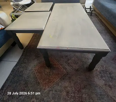 Set of 3 Painted Wooden Tables - Coffee and Side Tables, Used