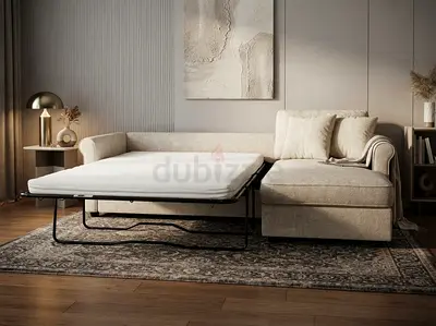 Premium Corner Sofa Bed with Storage in elegant cream colour. Strong construction, smooth bed mechan