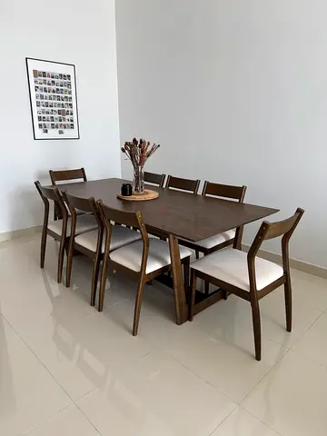 Home centre Wood Dining Table with 8 Chairs - Dark Brown