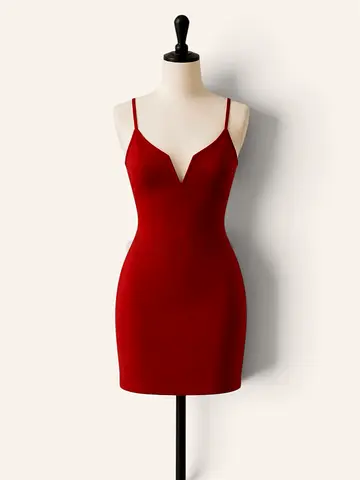 Red Bodycon Mini Dress with Spaghetti Straps - Size S