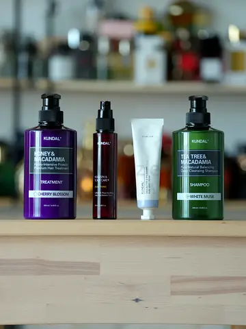 Set of KUNDAL Hair Care Bottles — Shampoo, Treatment, Hand Cream - Lightly Used