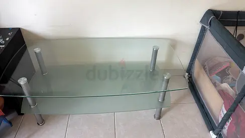 Glass TV Stand / Entertainment Unit with Frosted Shelf - Good Condition