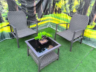 Outdoor Patio Rattan Armchair with Coffee Table