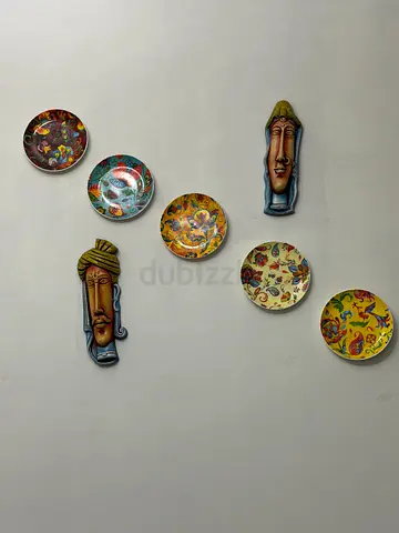 Hand-painted Decorative Wall Plates and Masks - Set of 7