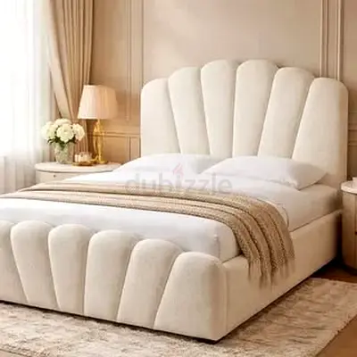 Modern Scalloped Velvet Upholstered Bed Frame