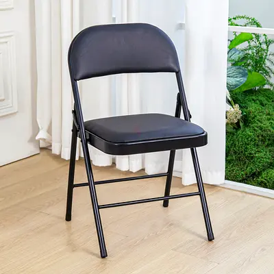 Black Padded Metal Folding Chair - Comfortable, Compact