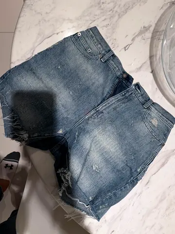 Saint Laurent Distressed Blue Denim Shorts