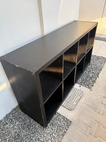 Used black wooden 8-cube shelf unit / bookcase