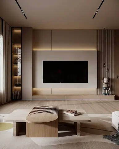 Tv wall unit with panels and side storage