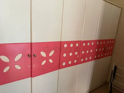 Large White  Pink Childrens Wardrobe with Multiple Doors