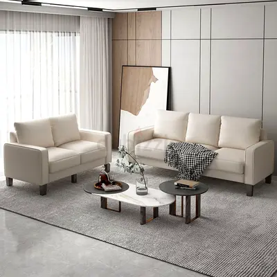 New Beige 3-2 Seater Sofa and Matching Armchair - Modern Minimalist Set